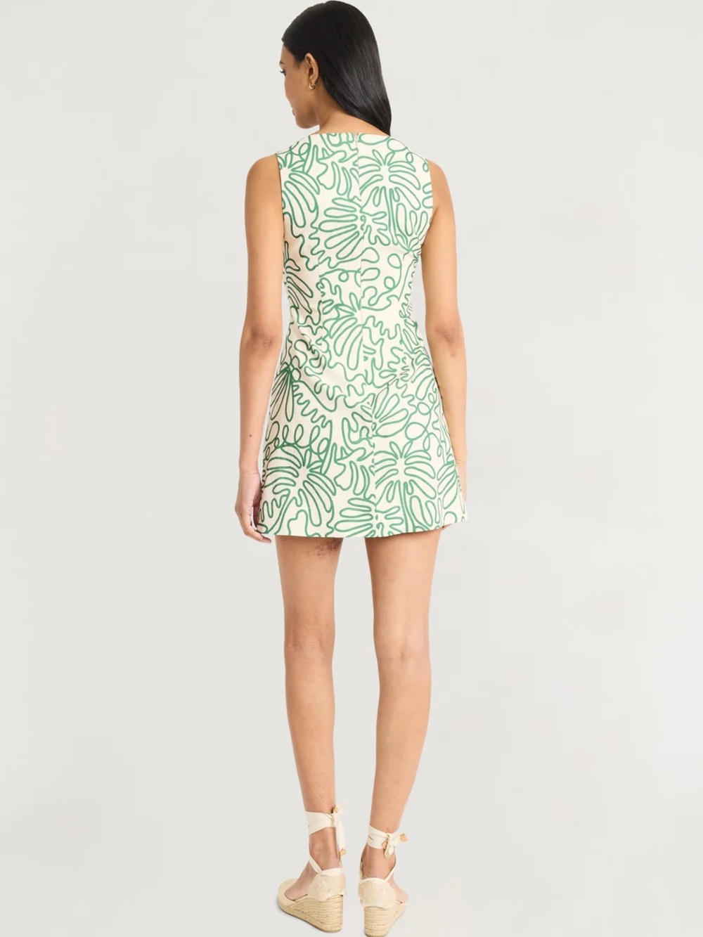 The Good Journey Cream Mini Dress with Squiggle Green Abstract Print EUC 4 - Picture 2 of 6